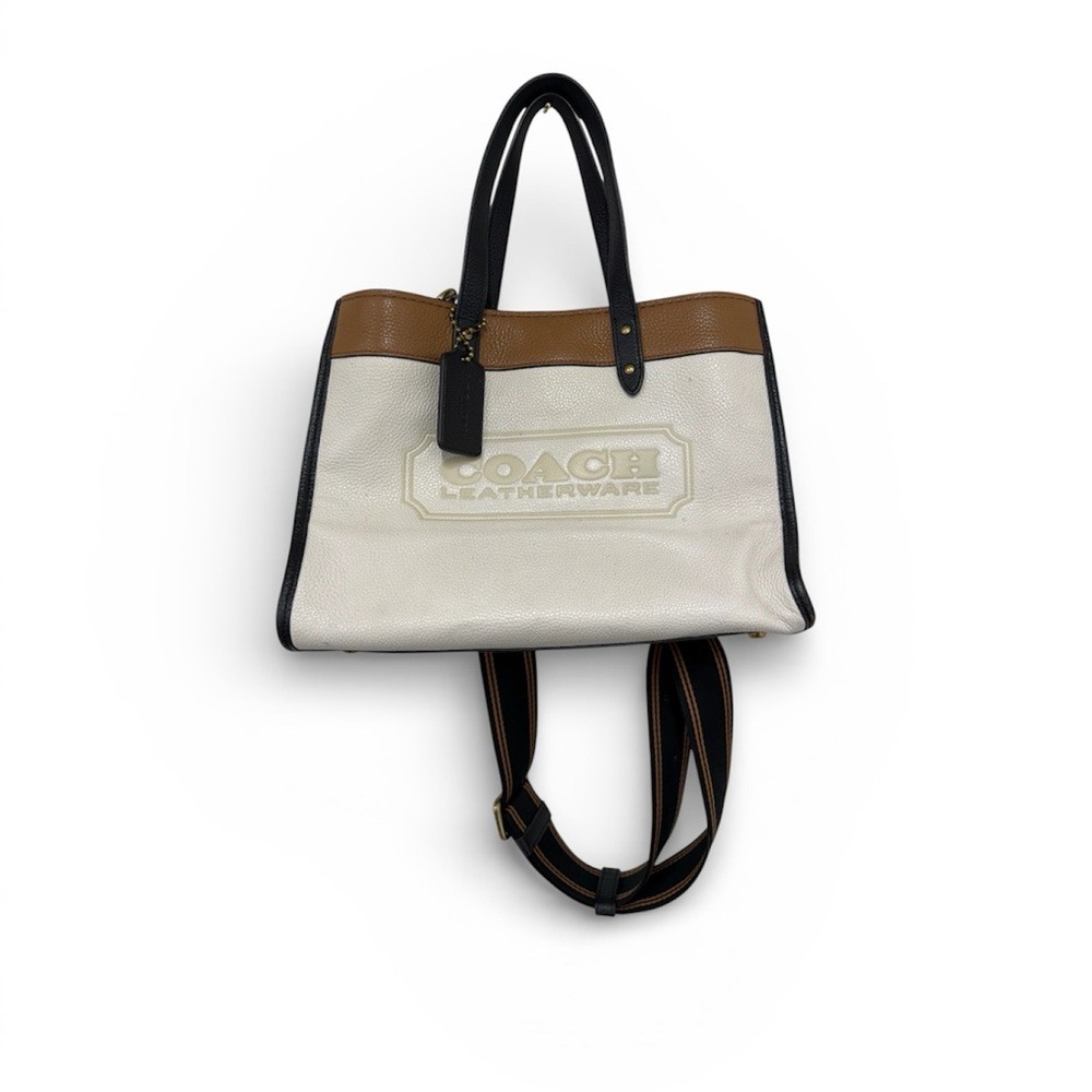 Coach Tan and Cream Leather Tote with Black Tag